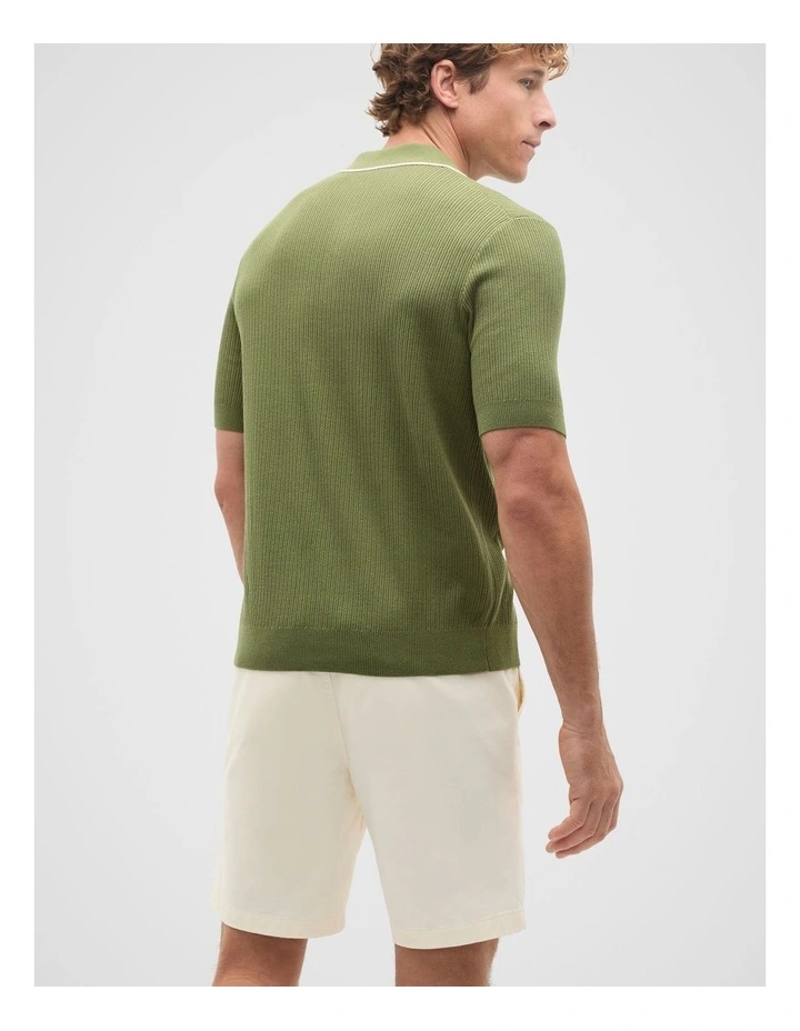 Ribbed Knit Polo in Green Apple image 2