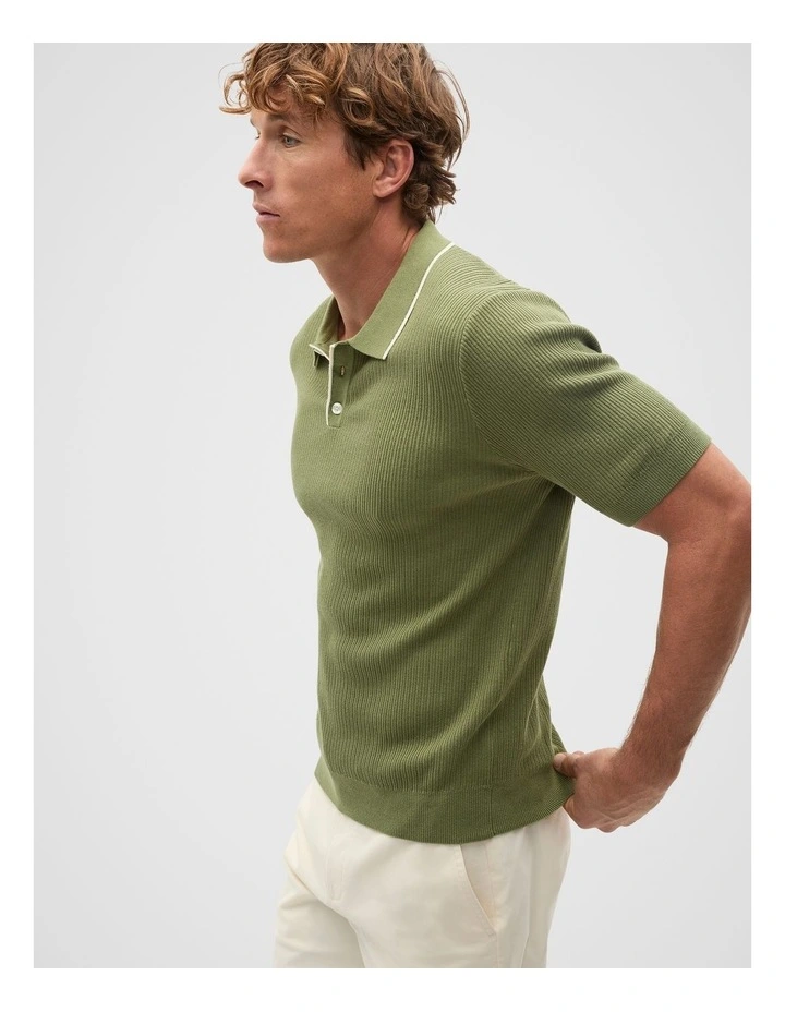 Ribbed Knit Polo in Green Apple image 3