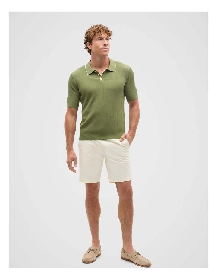 Ribbed Knit Polo in Green Apple image 4