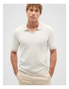 Multi Textured Knit Polo in Almond