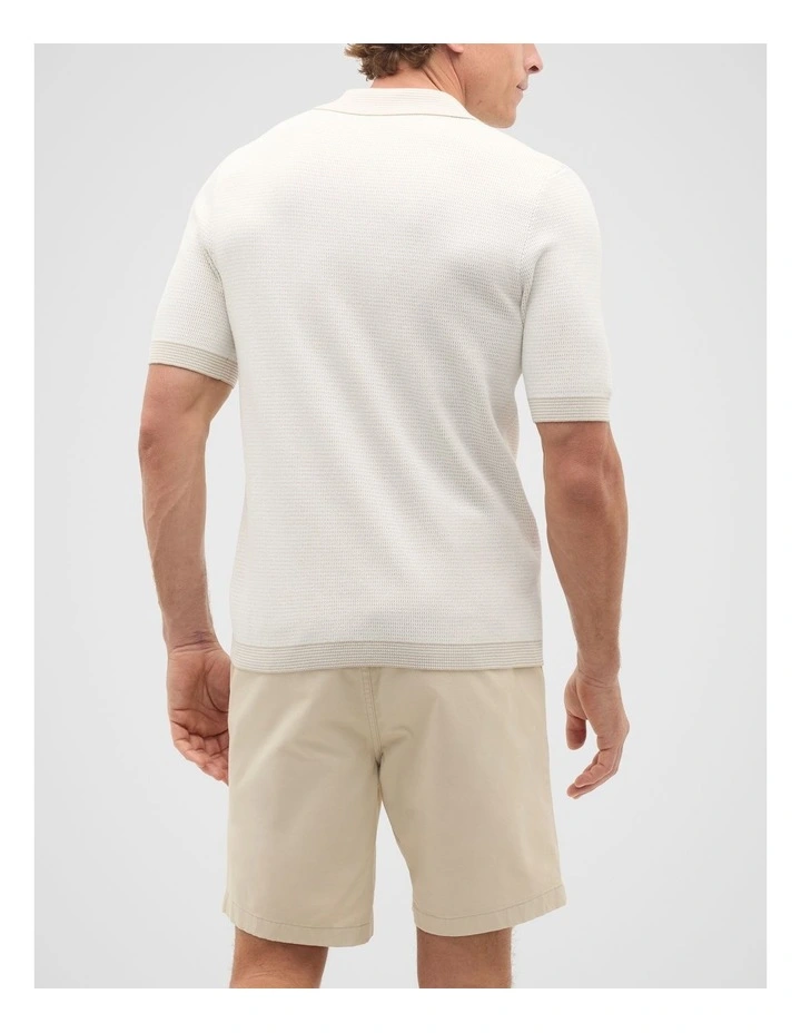 Multi Textured Knit Polo in Almond image 2