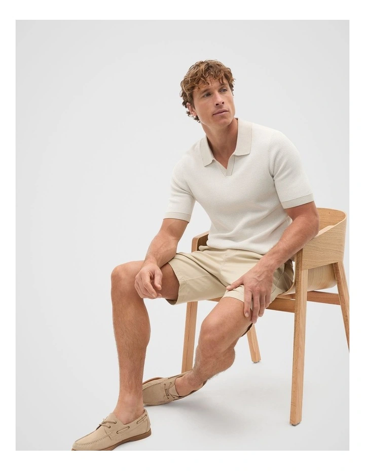 Multi Textured Knit Polo in Almond image 3