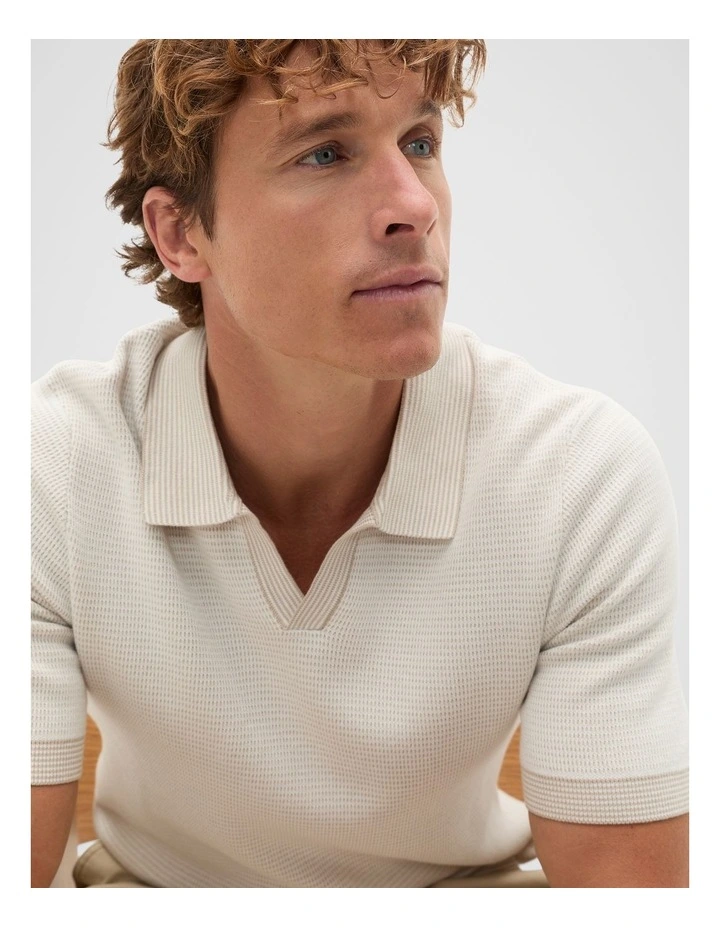 Multi Textured Knit Polo in Almond image 4