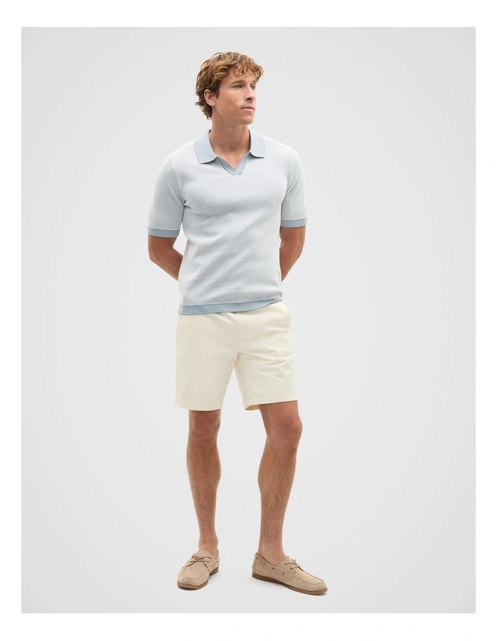 Multi Textured Knit Polo in Blue image 3
