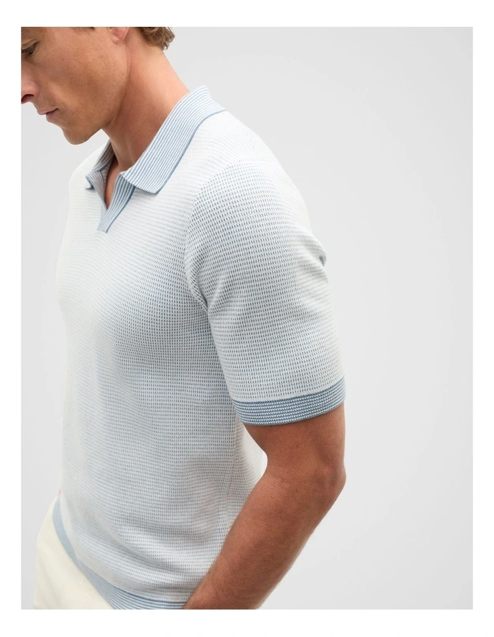 Multi Textured Knit Polo in Blue image 4