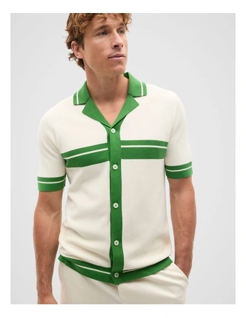 Contrast Trim Knit Shirt in Green