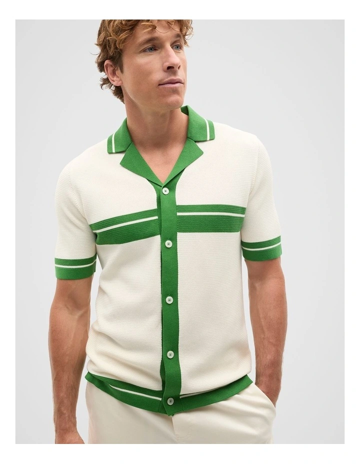 Contrast Trim Knit Shirt in Green image 1