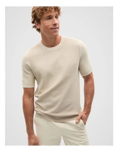 Twisted Yarn Knit Tee in Almond