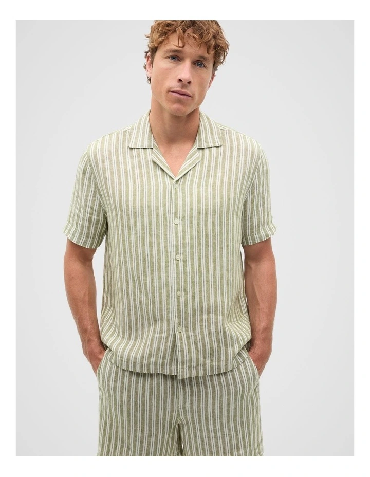 Stripe Linen Shirt in Green Apple image 1