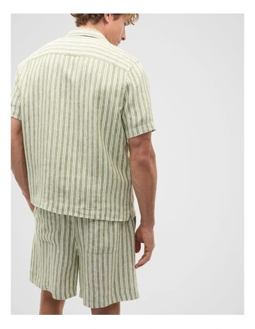 Stripe Linen Shirt in Green Apple
