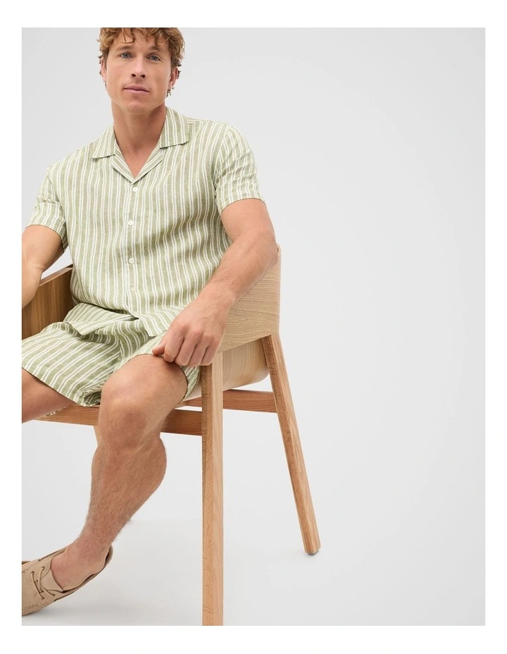 Stripe Linen Shirt in Green Apple image 3