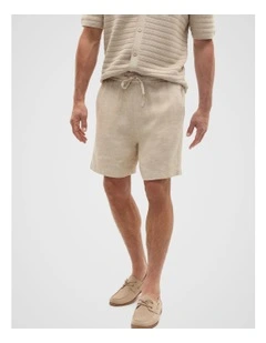 Linen Pullon Short in Almond