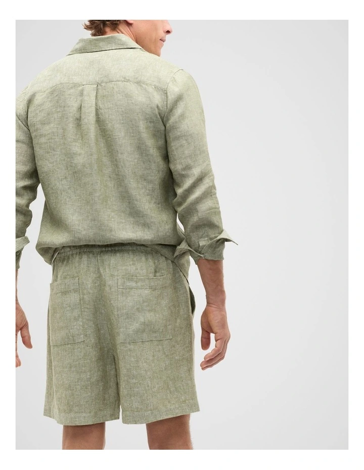 Linen Pullon Short in Green Apple image 2