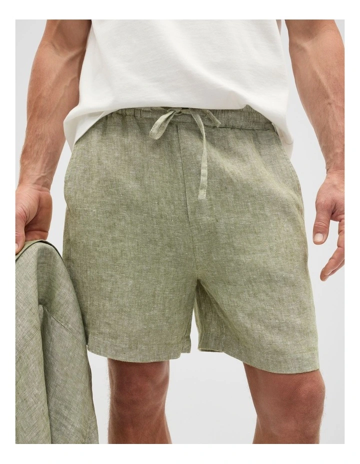 Linen Pullon Short in Green Apple image 4