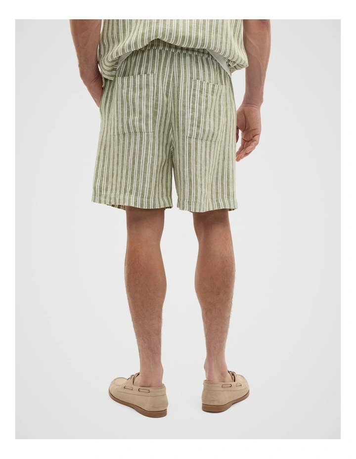 Linen Stripe Drawcord Short in Green Apple image 2