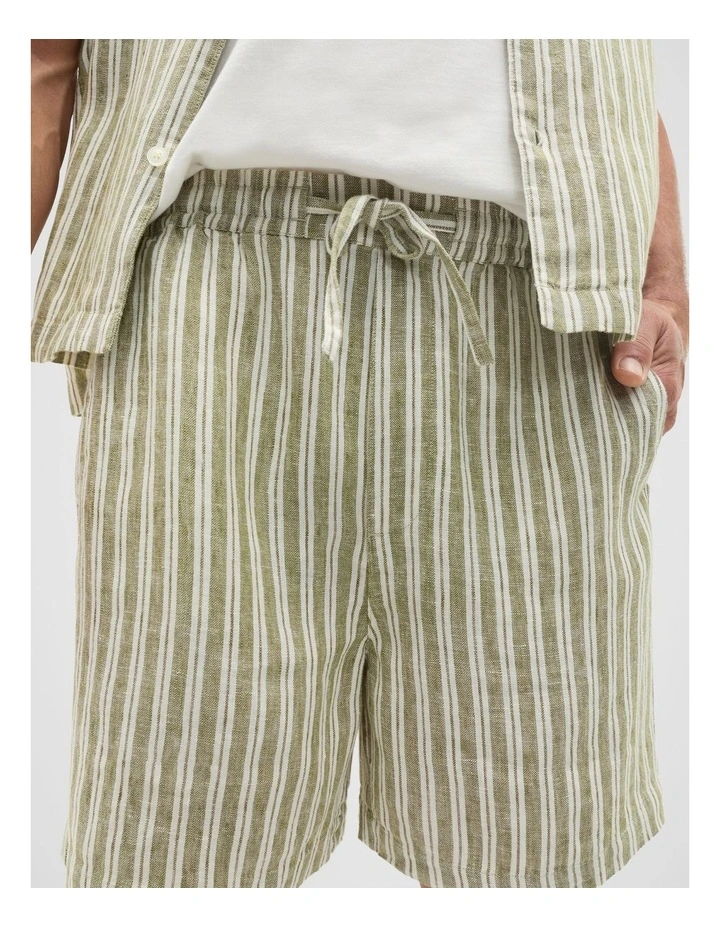 Linen Stripe Drawcord Short in Green Apple image 3