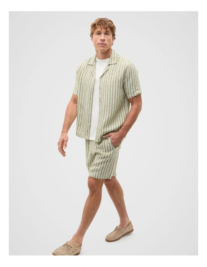 Linen Stripe Drawcord Short in Green Apple image 4