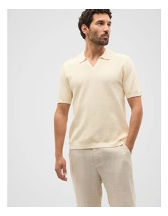 Textured Knit Polo in Cream