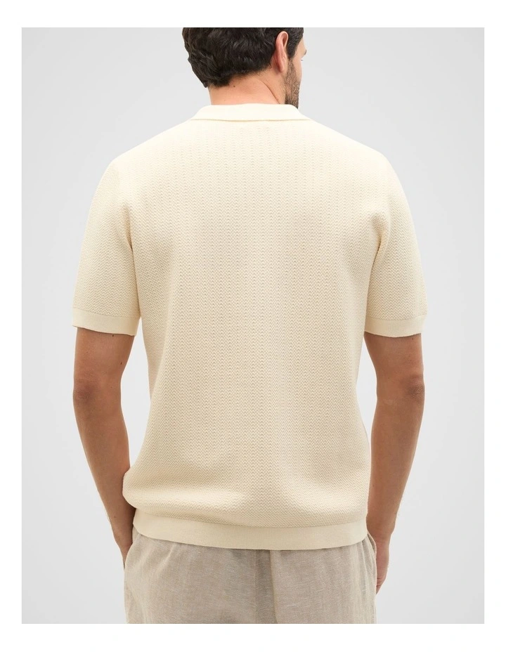 Textured Knit Polo in Cream image 2