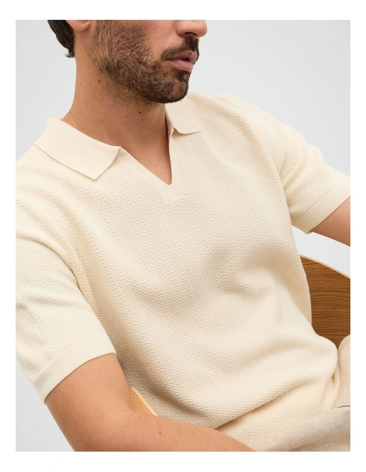 Textured Knit Polo in Cream image 4