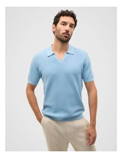 Textured Knit Polo in Sky Blue