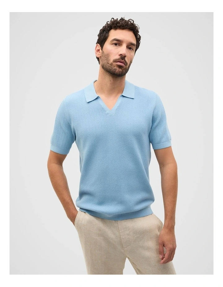 Textured Knit Polo in Sky Blue image 2