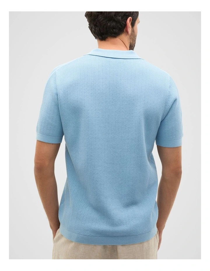 Textured Knit Polo in Sky Blue image 4