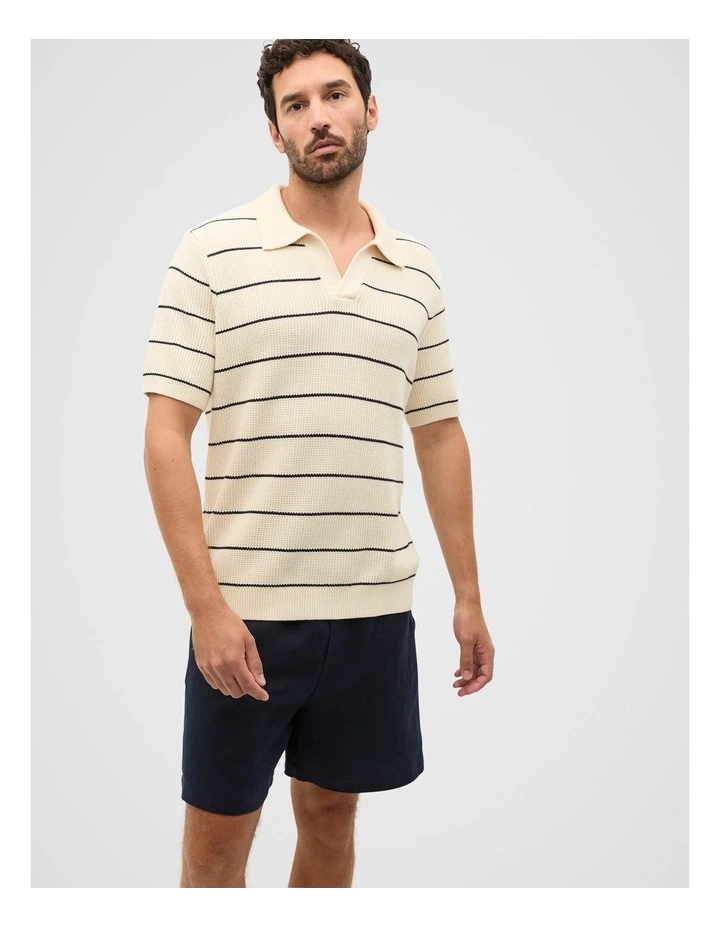Stripe Knit Polo in Cream image 1