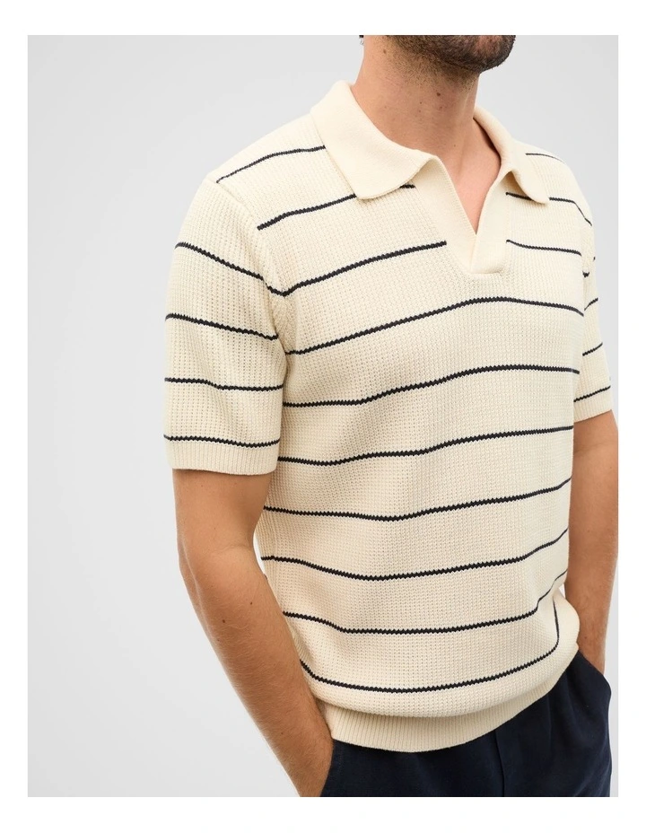 Stripe Knit Polo in Cream image 3