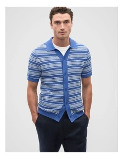 Jacquard Stripe Knit Shirt in Cobalt