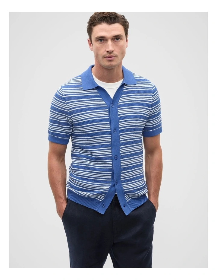 Jacquard Stripe Knit Shirt in Cobalt image 1