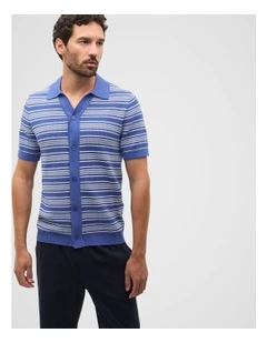 Jacquard Stripe Knit Shirt in Cobalt