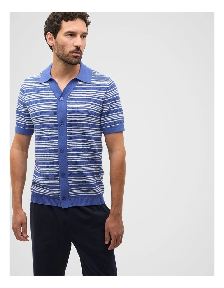 Jacquard Stripe Knit Shirt in Cobalt image 1