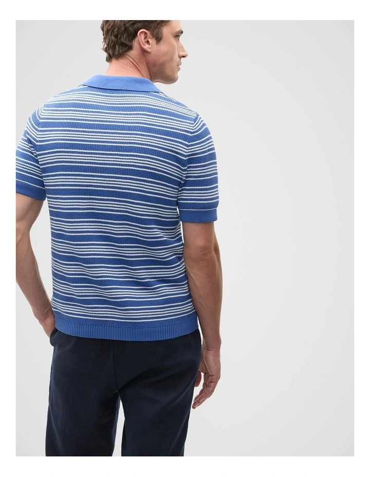 Jacquard Stripe Knit Shirt in Cobalt image 2