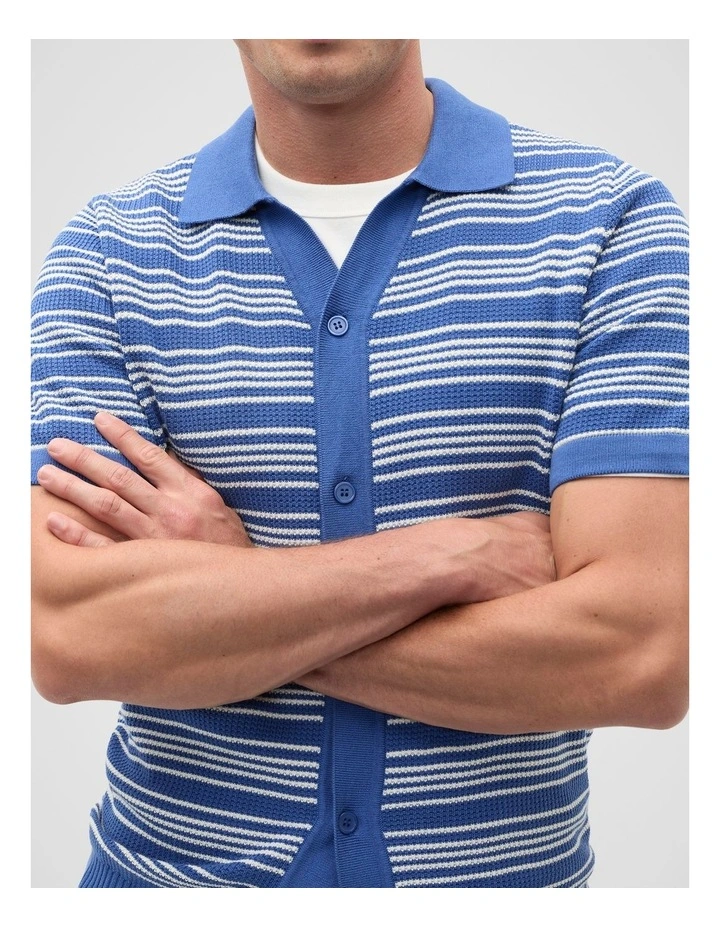 Jacquard Stripe Knit Shirt in Cobalt image 3