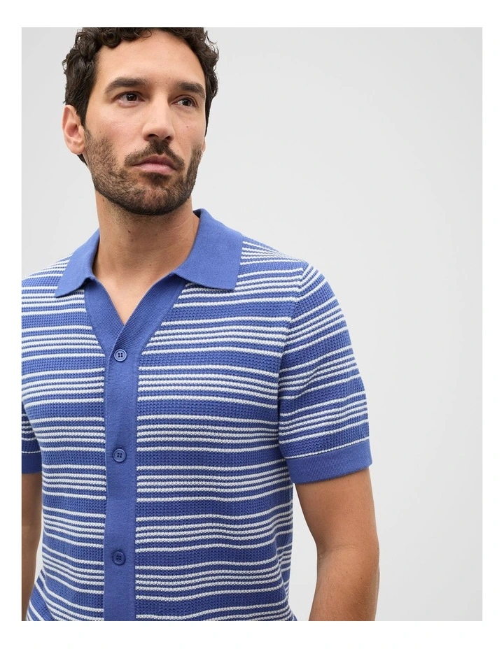 Jacquard Stripe Knit Shirt in Cobalt image 3