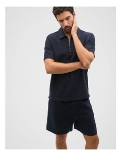 Half Zip Polo in Midnight Blue