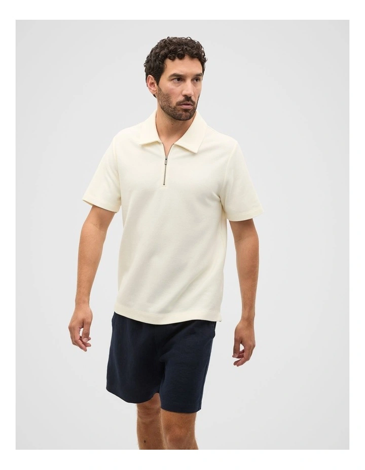 Half Zip Polo in Vintage White image 1
