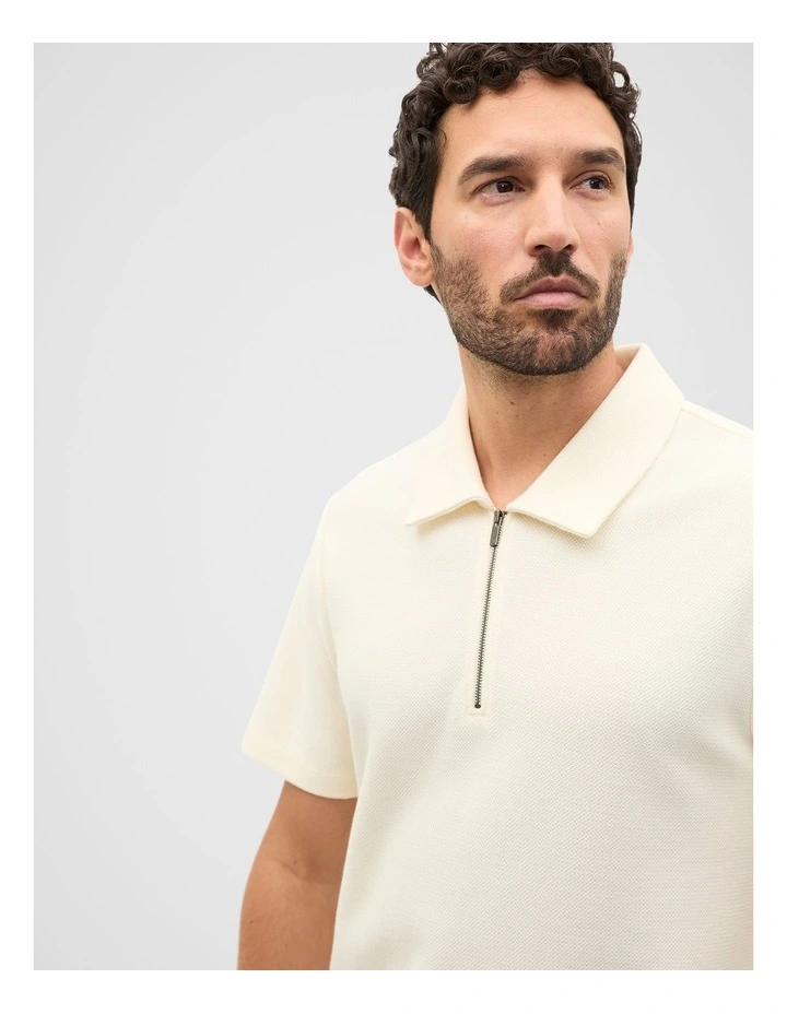 Half Zip Polo in Vintage White image 3