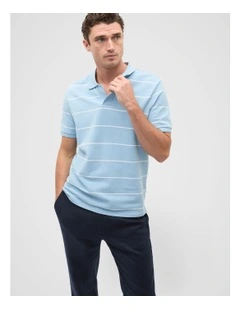 Stripe Pique Polo in Sky Blue