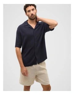 Short Sleeve Textured Shirt in Midnight Blue
