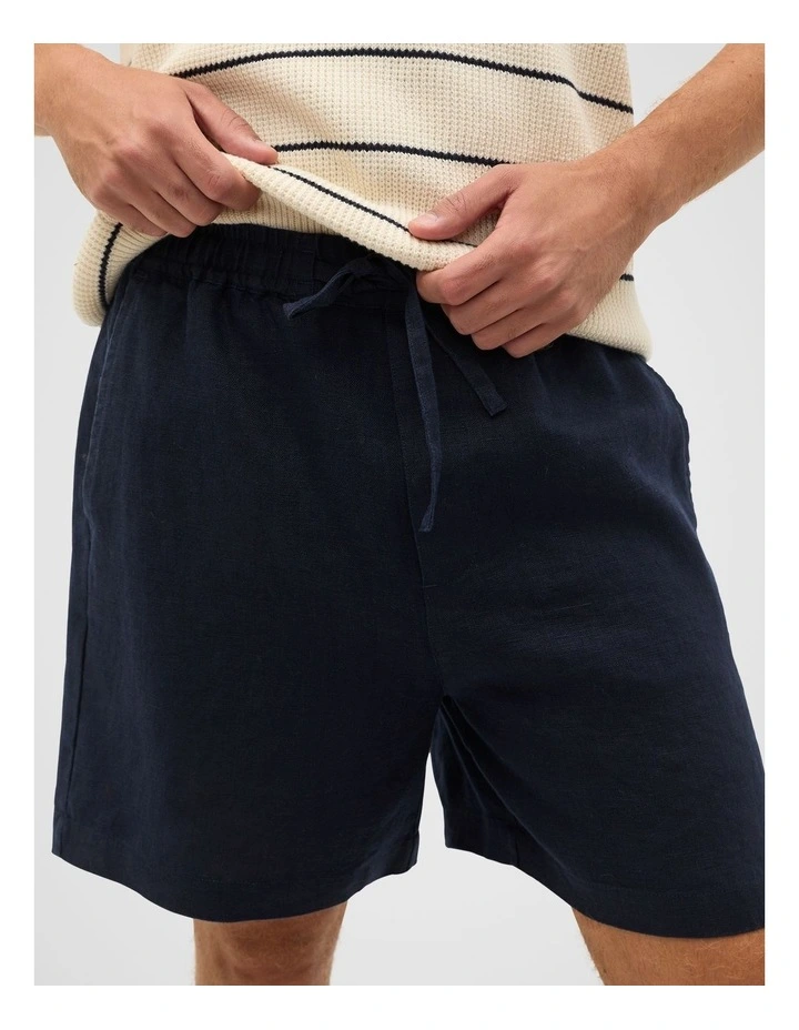 Linen Pullon Short in Midnight Blue image 4