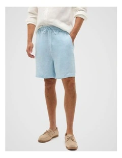 Linen Pullon Short in Sky Blue