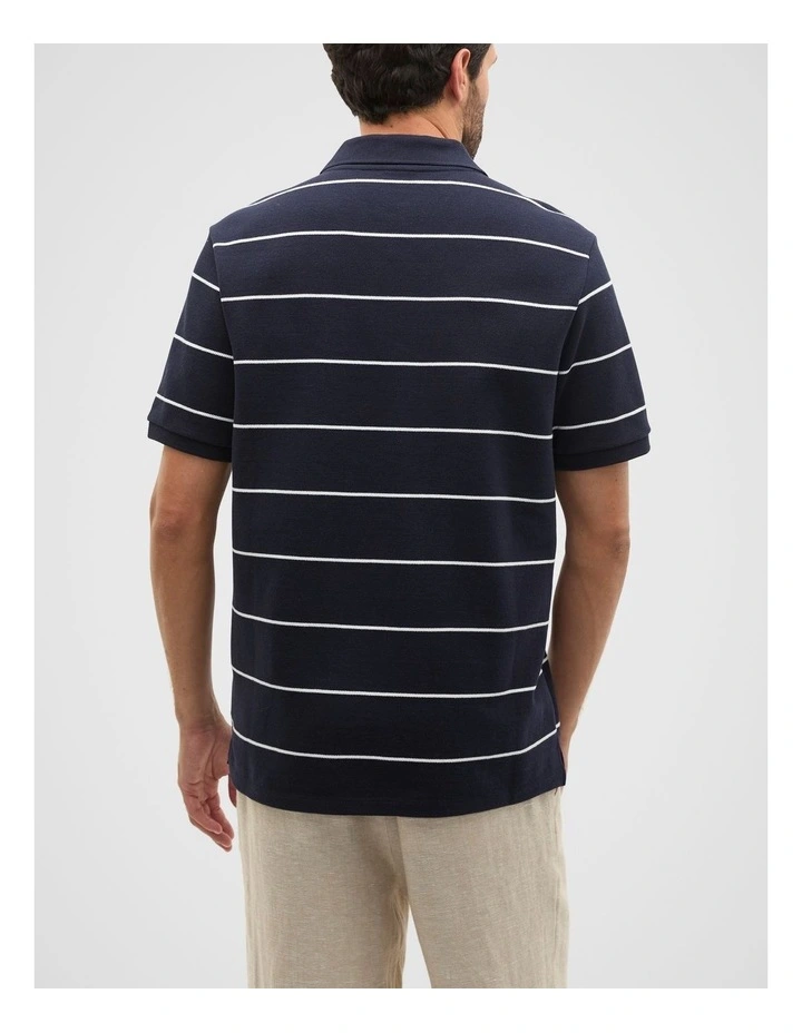 Stripe Pique Polo Shirt in Midnight Blue image 2