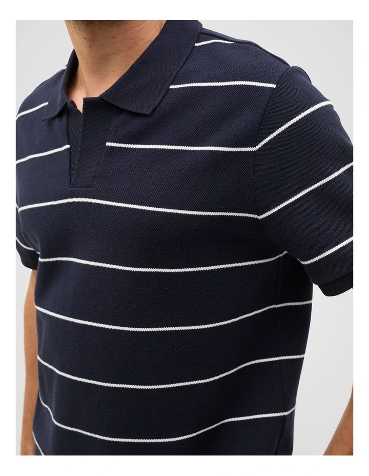 Stripe Pique Polo Shirt in Midnight Blue image 3