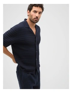 Patterned Knit Shirt in Midnight Blue