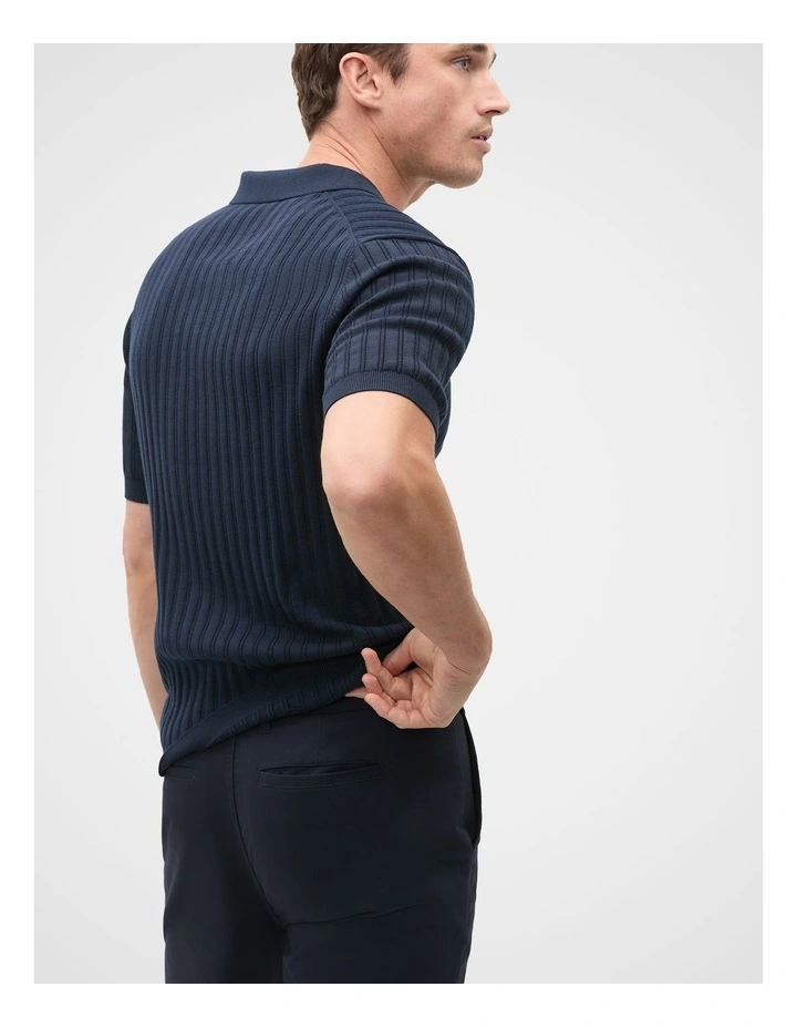 Stripe Cotton Knit Polo in Midnight Blue image 2