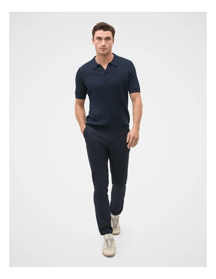 Stripe Cotton Knit Polo in Midnight Blue image 4