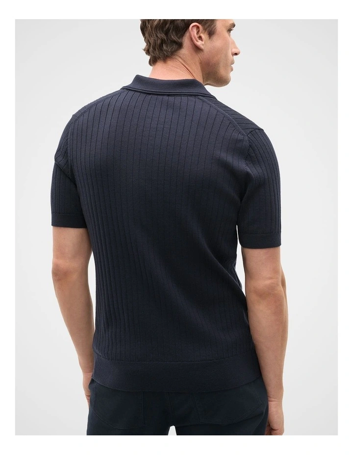 Short Sleeve Merino Knit Polo Shirt in Midnight Blue image 2