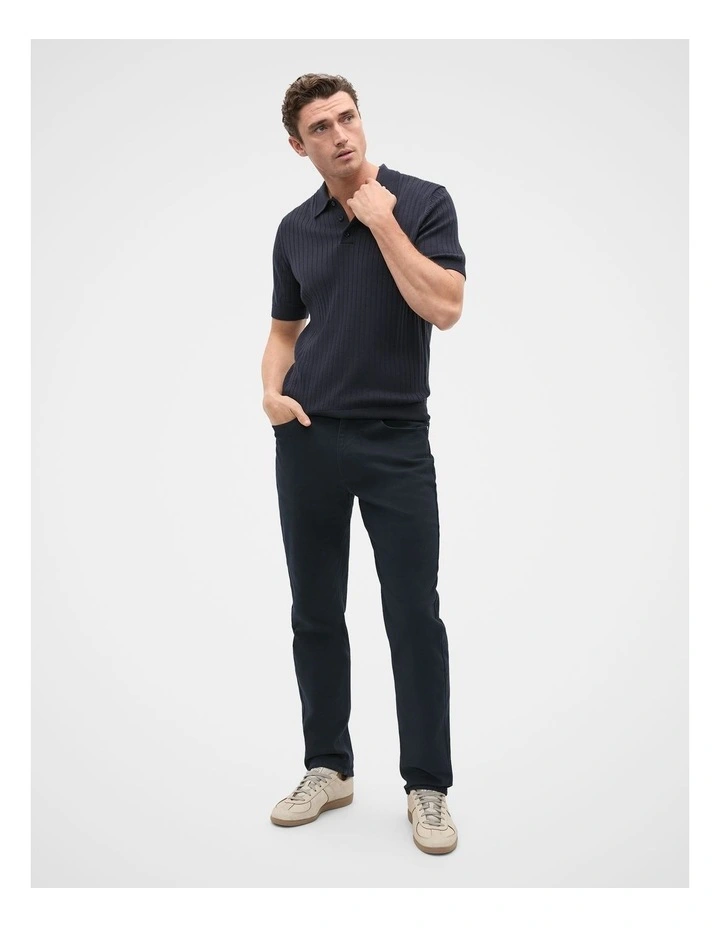 Short Sleeve Merino Knit Polo Shirt in Midnight Blue image 3